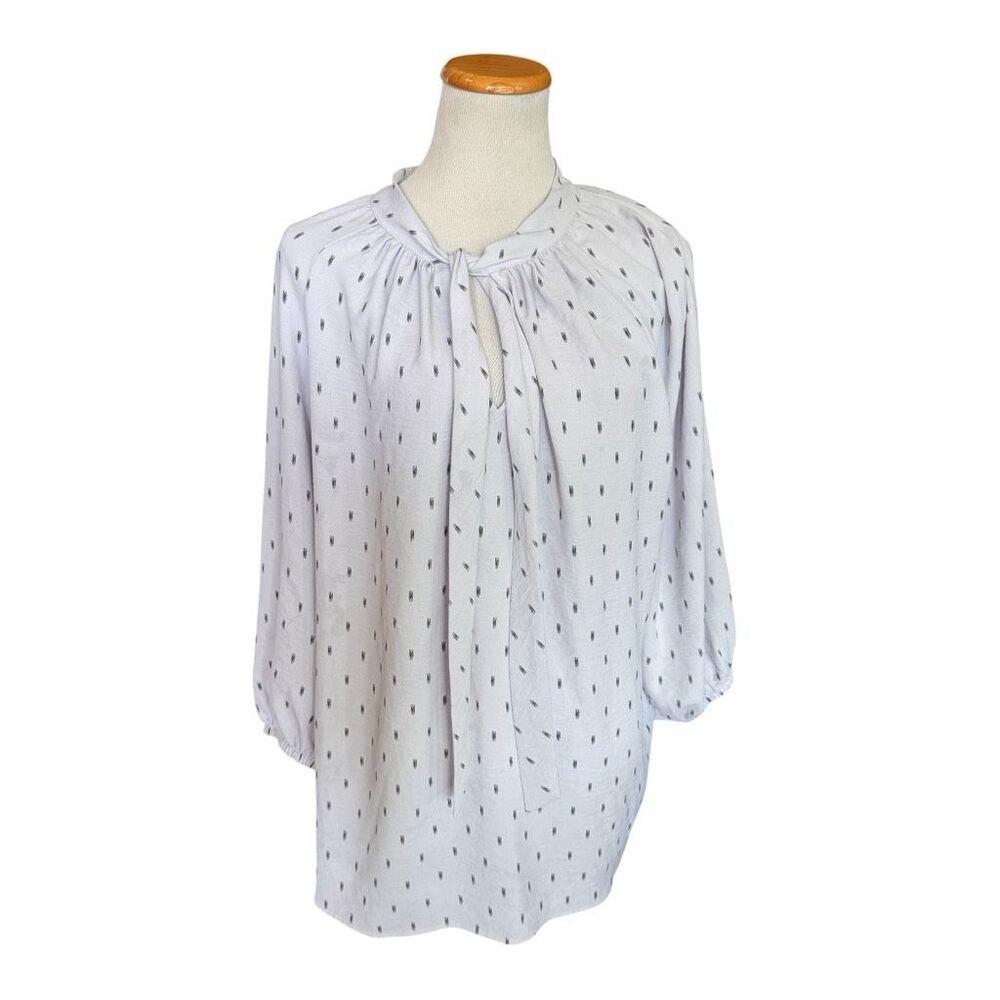 Womens Olivia & Martin Tie Neck Sketch Print Top Blouse Shirt - Sz 1X